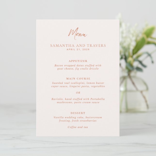 Traditional Copper Elegant Wedding Menu (Standing Front)
