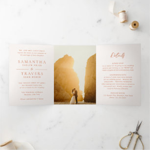Traditional Copper Elegant Wedding Tri-Fold Invitation