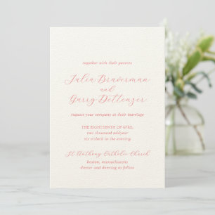 Traditional Coral Pink Elegant Wedding Invitation