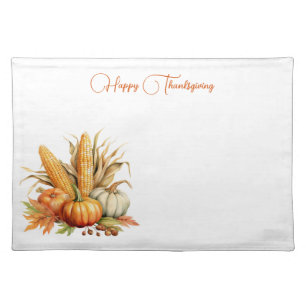 Traditional Corn and Pumpkin Happy Thanksgiving Cloth Placemat