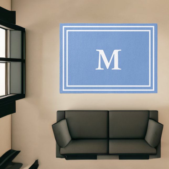 Traditional Cornflower Blue and White Monogram Rug (Insitu (Indoor 1))