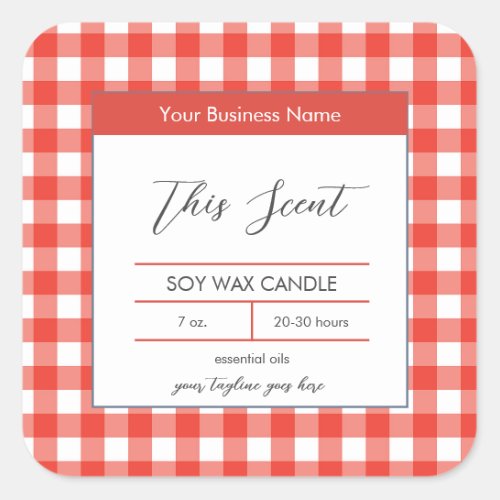 Traditional Country Red Gingham Candle Label