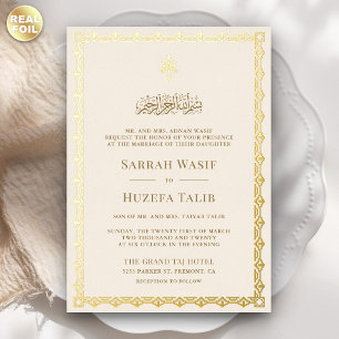 Traditional Cream and Gold Border Islamic Wedding Foil Invitation