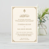 Traditional Cream and Gold Border Islamic Wedding Invitation (Standing Front)