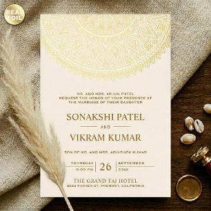 Traditional Cream Gold Mandala Indian Wedding Foil Invitation