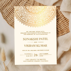 Traditional Cream Gold Mandala Indian Wedding Invitation