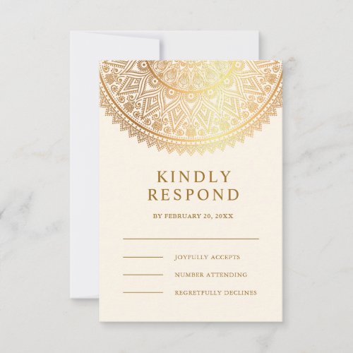 Traditional Cream Gold Mandala Indian Wedding RSVP Card