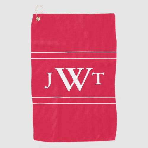 Traditional Crimson and White Monogrammed Golf Towel