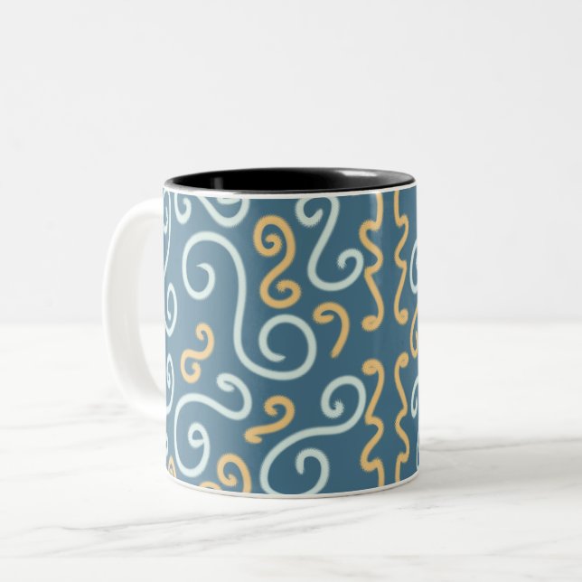 traditional curly seamless pattern teal amber  Two-Tone coffee mug (Front Left)