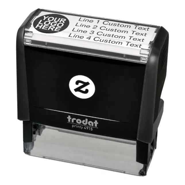 Traditional Custom Business 4 Lines With Logo Self-inking Stamp | Zazzle