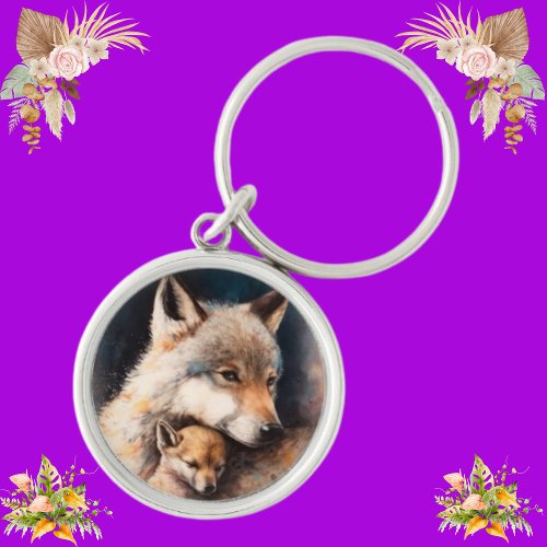 Traditional Custom Pet Photo Wolf Personalized Keychain
