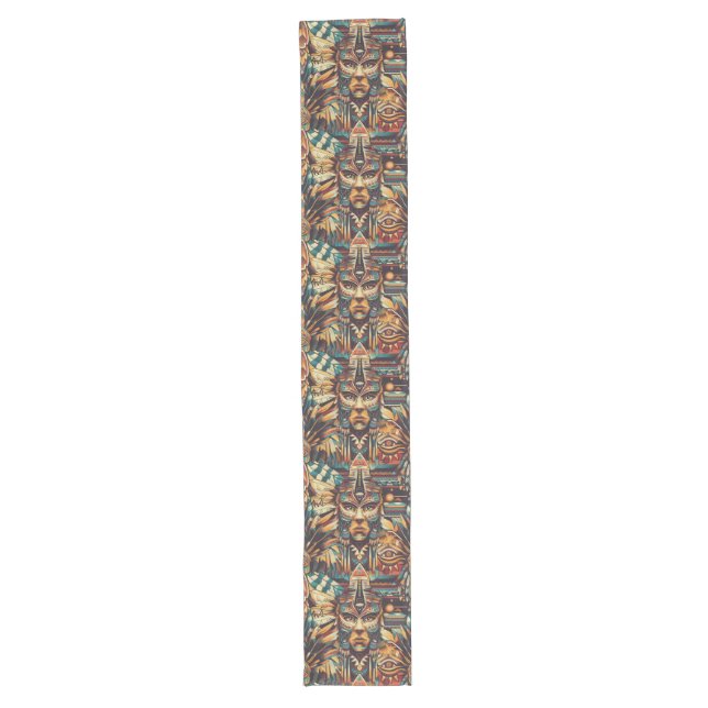 Traditional Cyan "Mesoamerican Motif" Stylish Tabl Long Table Runner (Front)