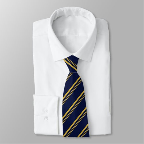 Traditional Dark Blue and Gold Diagonal Stripes Neck Tie