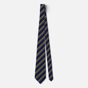 Traditional Dark Blue and Gold Diagonal Stripes Neck Tie