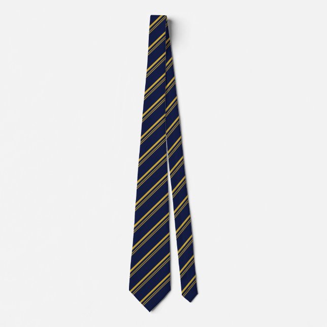 Traditional Dark Blue and Gold Diagonal Stripes Neck Tie (Front)