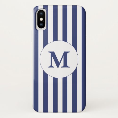 Traditional Dark Blue and White Stripes Monogram iPhone X Case