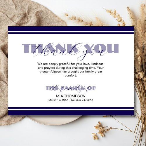 Traditional Dark Blue Lines Memorial Thank