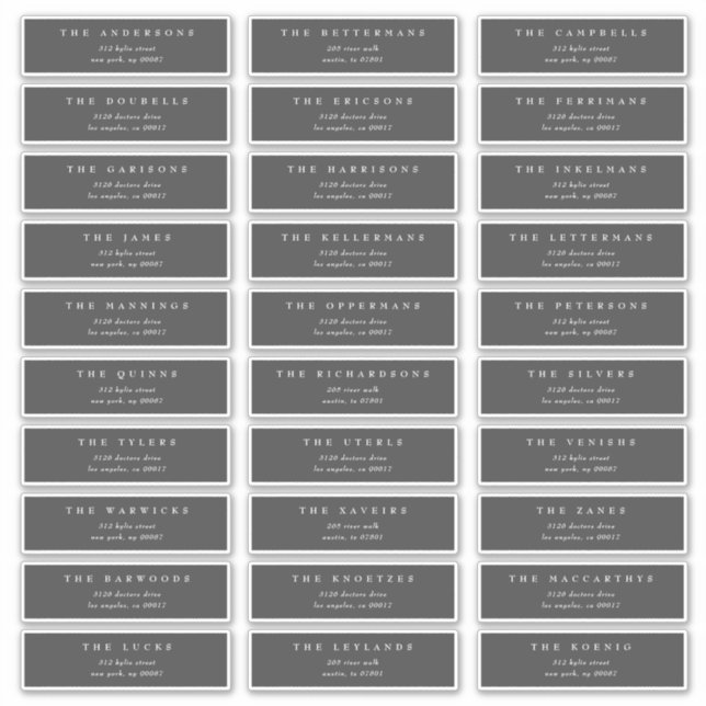 Traditional Dark Gray individual wedding address Sticker (Front)