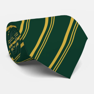 Traditional Dark Green and Gold Diagonal Stripes Neck Tie