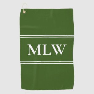Traditional Dark Green and White Monogram Initials Golf Towel