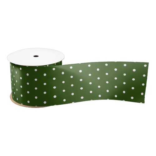 Traditional Dark Green and White Polka Dot Pattern Satin Ribbon