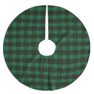 Traditional dark green gold tartan plaid pattern brushed polyester tree skirt