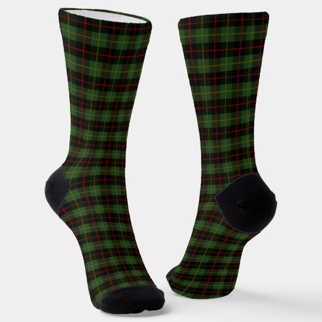 Traditional dark green red tartan plaid pattern socks (Angled)