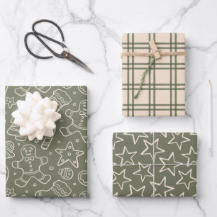 Traditional Dark Green Vintage Christmas Boho Wrapping Paper Sheets