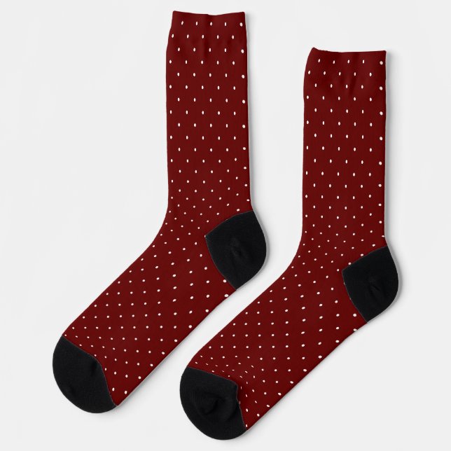 Traditional Dark Red and White Polka Dots Socks (Left)