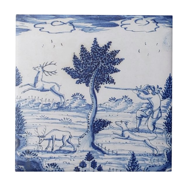 Traditional Delft Tile--Deer Hunter--28 Ceramic Tile (Front)