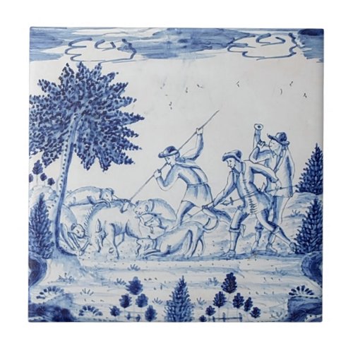 Traditional Delft Tile with Hunters_28