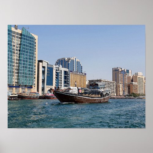 Traditional dhow ferry boats on the Dubai creek Ji Poster