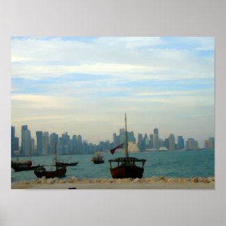 Traditional Dhows in Doha port Poster