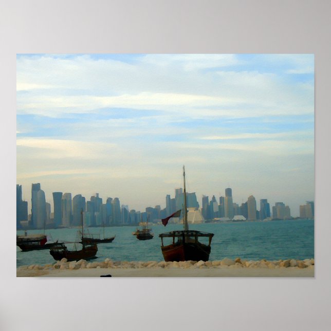 Traditional Dhows in Doha port Poster (Front)