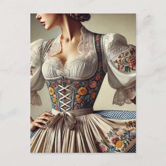 Traditional Dirndl German Austrian Postcard (Front)