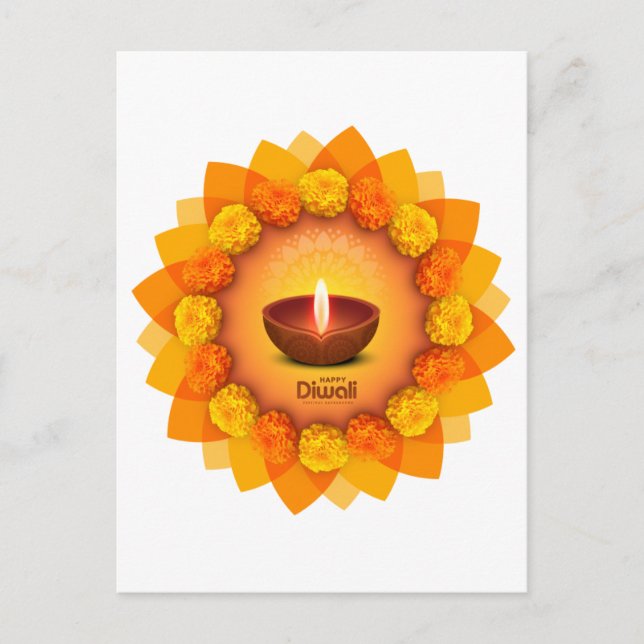 Traditional Diwali Diya Marigold Festival of Light Holiday Postcard (Front)