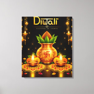 Traditional Diwali Kalash and Diyas Festival Desig Canvas Print