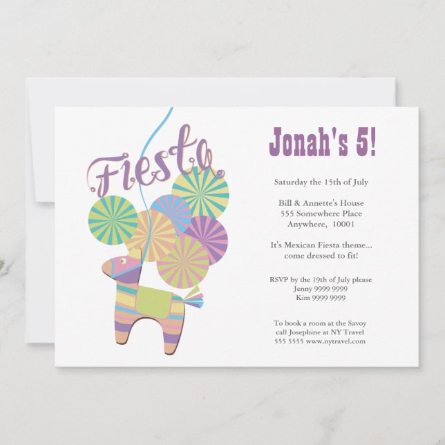 Traditional Donkey Fiesta Pinata Kids Birthday Invitation (Front)