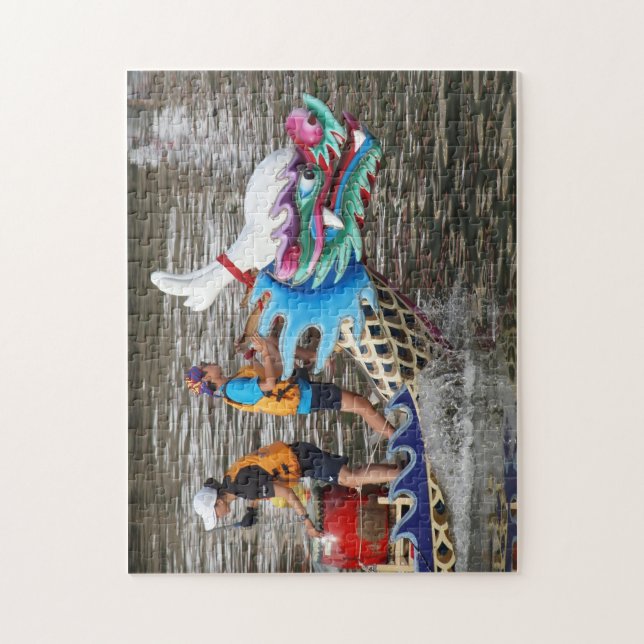 Traditional Dragon Boat Racing Down the River Jigsaw Puzzle (Vertical)