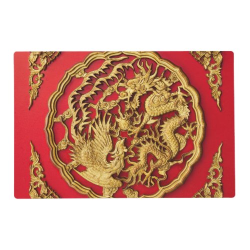 Traditional Dragon Phoenix Red Gold Asian Art  Placemat