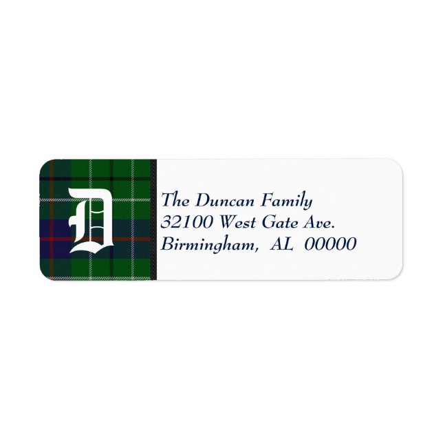 Traditional Duncan Tartan Plaid Monogram Label (Front)