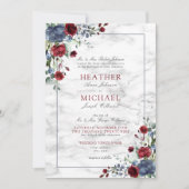 Traditional Dusty Blue Burgundy Floral Wedding Inv Invitation (Front)