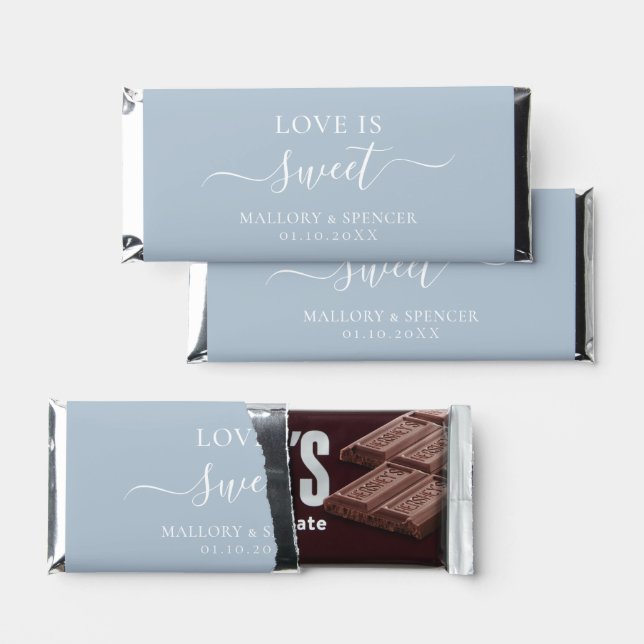 Traditional Dusty Blue Elegant Wedding Hershey Bar Favors (Front)