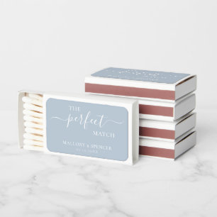 Traditional Dusty Blue Elegant Wedding Matchboxes