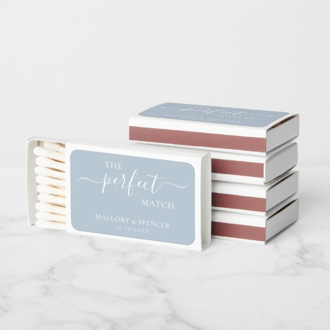 Traditional Dusty Blue Elegant Wedding Matchboxes (Stacked)