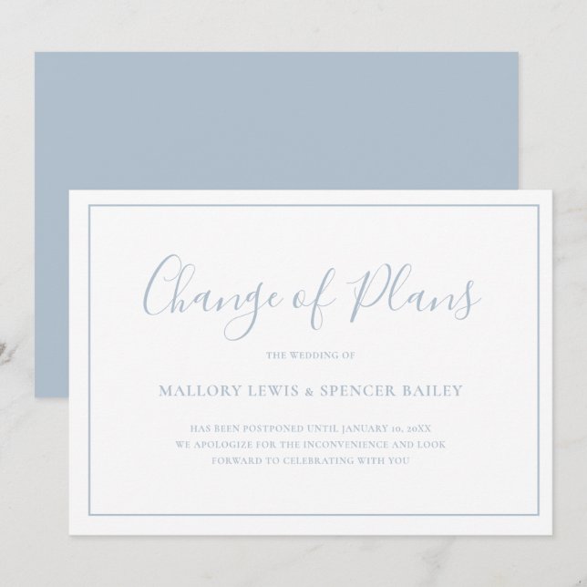 Traditional Dusty Blue Elegant Wedding Save The Date (Front/Back)