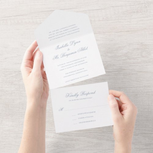 Traditional Dusty Blue Formal Elegant Wedding All In One Invitation