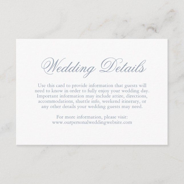 Traditional Dusty Blue Formal Elegant Wedding Enclosure Card (Front)