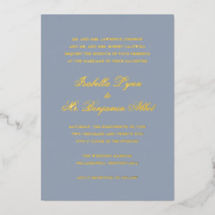 Traditional Dusty Blue Formal Elegant Wedding Foil Invitation