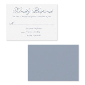 Traditional Dusty Blue Formal Mini Wedding RSVP Note Card